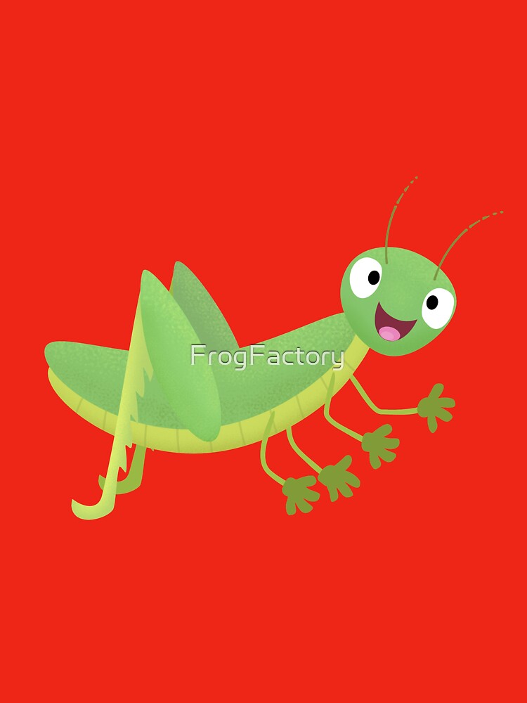 Cute green happy grasshopper cartoon by FrogFactory