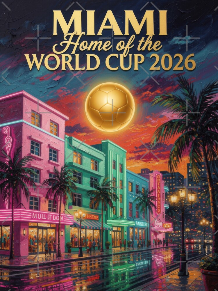 Miami Art Deco World Cup 2026 Soccer Poster — Ocean Drive Fine Art Print by BrickByDream
