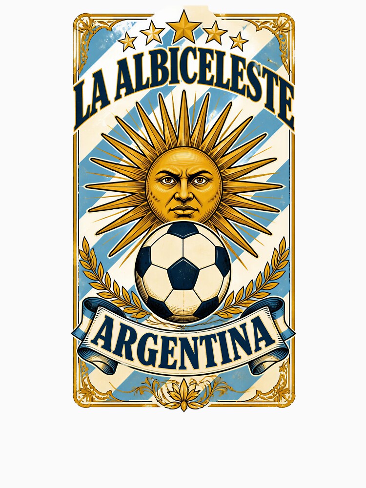 Argentina Soccer Sun - La Albiceleste Vintage  Champions Football Fan T-Shirt by 18-30