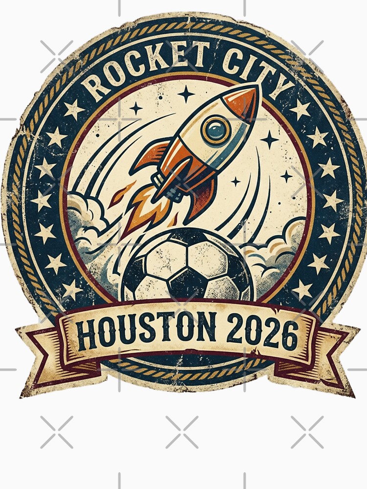 Houston 2026 World Cup Host City Vintage Football Badge — Rocket City Space Soccer Crest Design by BrickByDream