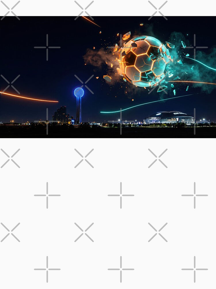 Futuristic Soccer Ball Over Dallas Cityscape by BrickByDream