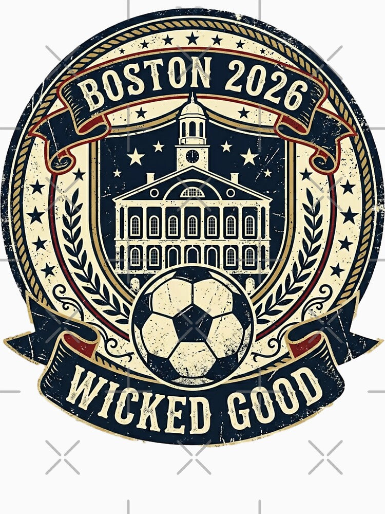 Boston 2026 World Cup Host City Vintage Football Badge — Wicked Good Soccer Crest by BrickByDream