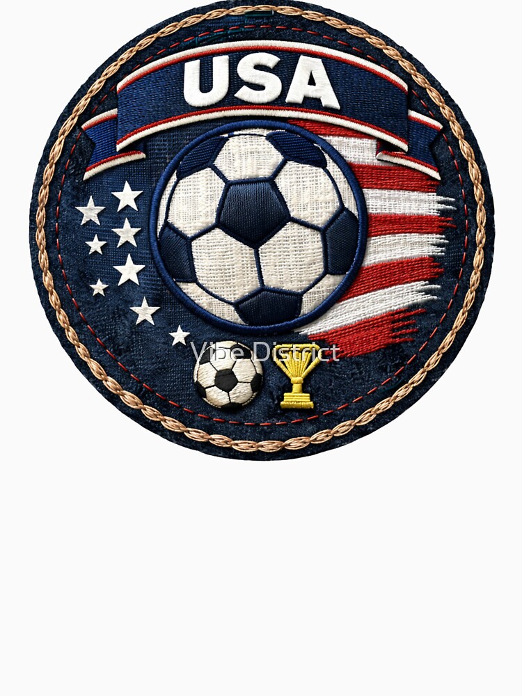 USA Soccer Patch Shirt | American Football Fan Tee | World Cup Style Embroidered Badge Design by Vibe District