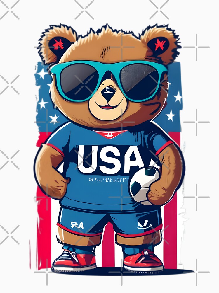 Cute Bear From USA Playing Football by JurenArt
