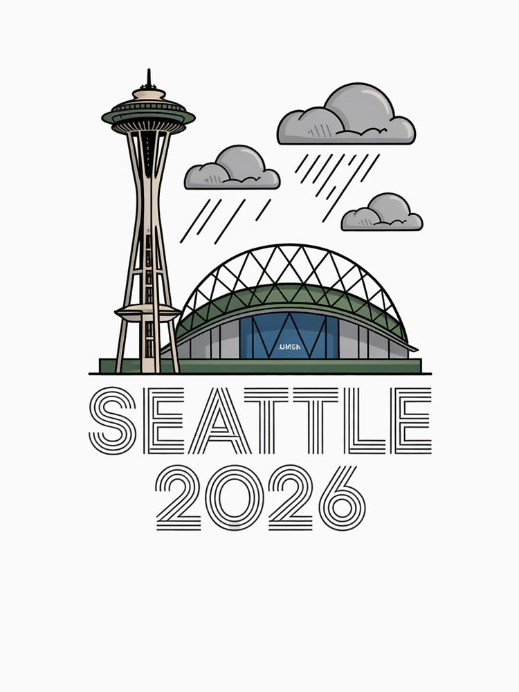 Seattle 2026  Space Needle Stadium Skyline T-Shirt V15 by DarylWelsh2024