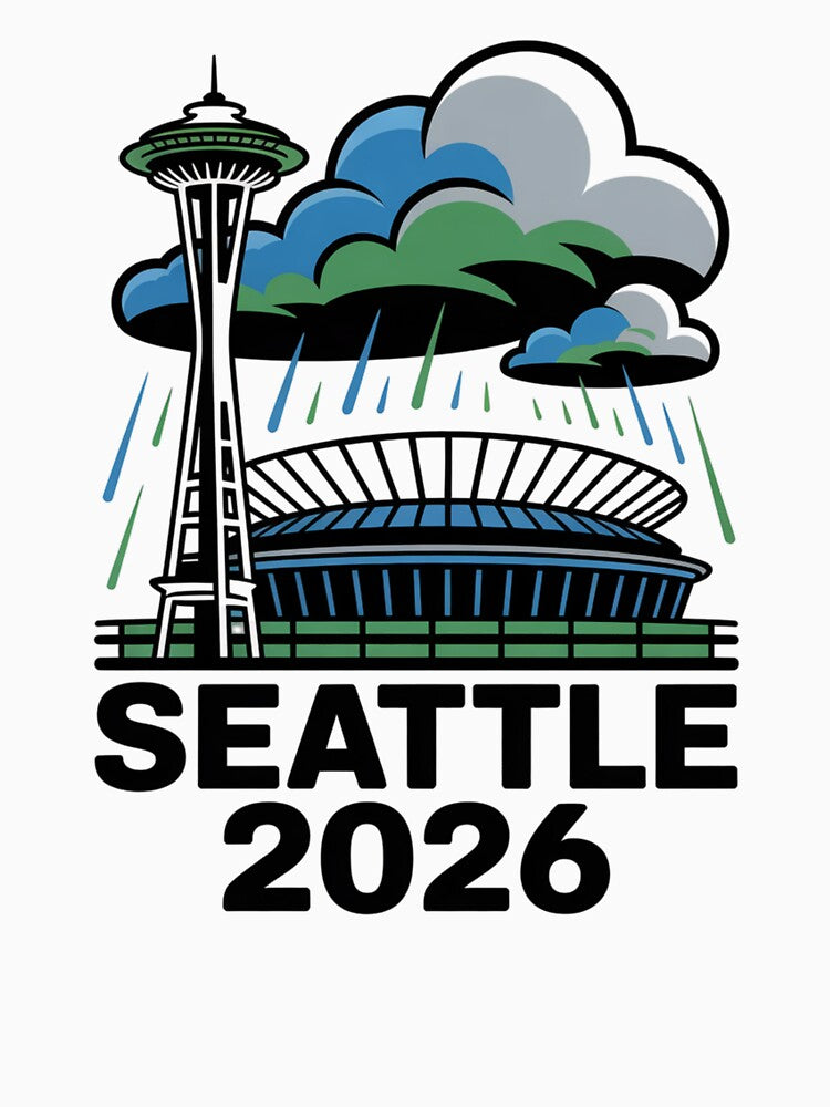 Seattle 2026  Space Needle Stadium Skyline T-Shirt V9 by DarylWelsh2024