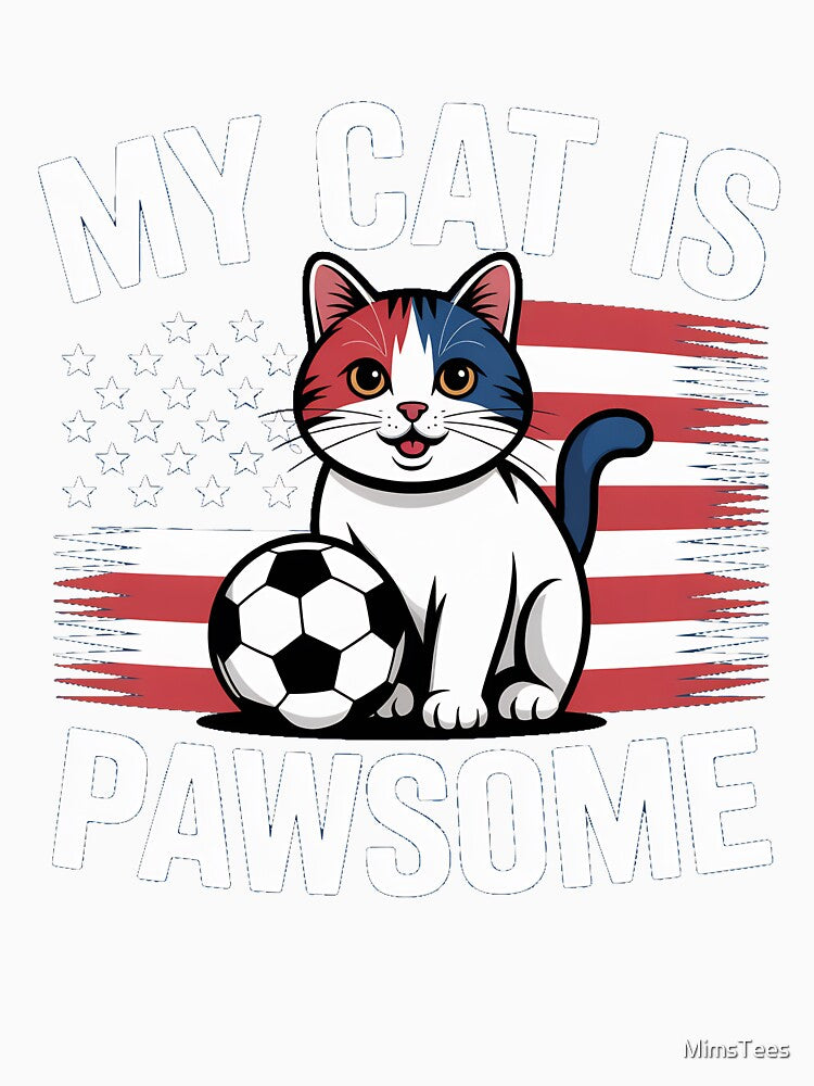 Cute Soccer Cat With Soccer Ball and Red and White Stripes by MimsTees