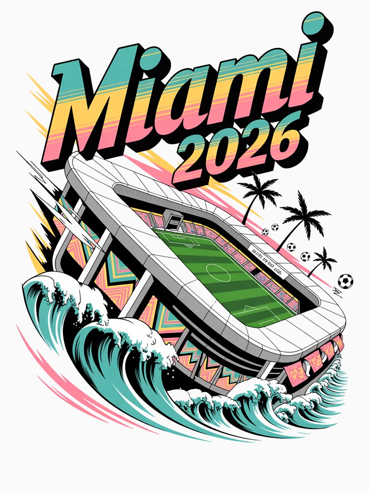 Miami 2026 Ocean Wave Football T-Shirt V17 by DarylWelsh2024