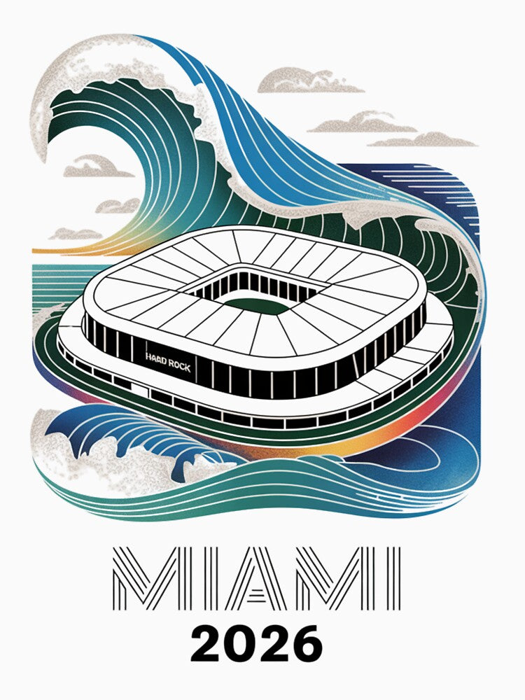 Miami 2026 Ocean Wave Football T-Shirt V6 by DarylWelsh2024