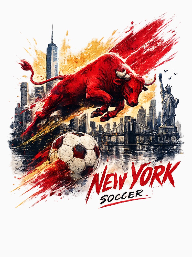 New York Soccer Bull Design NYC Football Graphic Shirt Urban Street Style Sports Tee Charging Bull Art Gift for Football Fans by GarnerSupplyCo