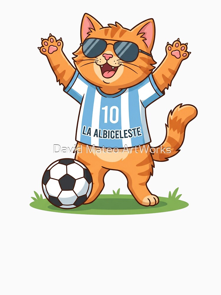 Argentina Soccer Cat Goal Celebration — Albiceleste Cartoon by David Mateo ArtWorks