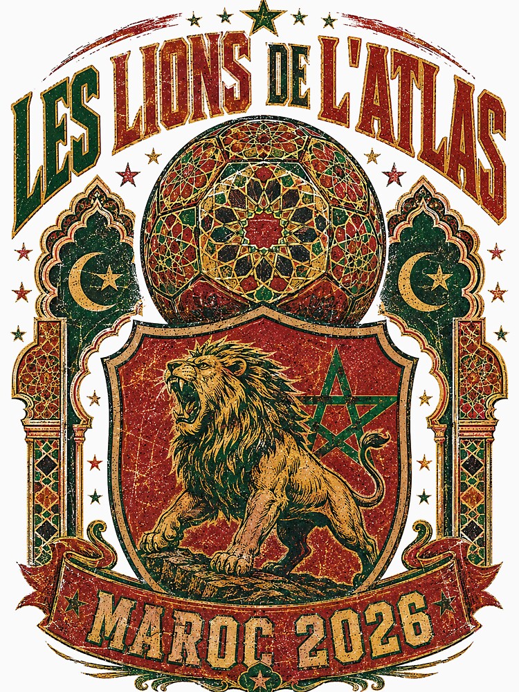 Lions De L'Atlas Maroc 2026 World Cup Soccer T-Shirt by KickoffStudio