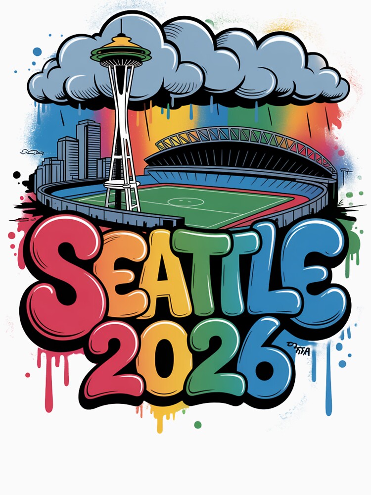 Seattle 2026  Space Needle Stadium Skyline T-Shirt V6 by DarylWelsh2024