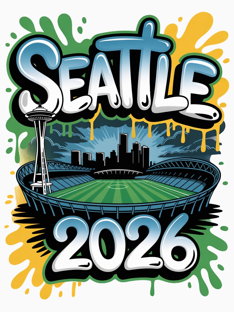 Seattle 2026  Space Needle Stadium Skyline T-Shirt V7 by DarylWelsh2024