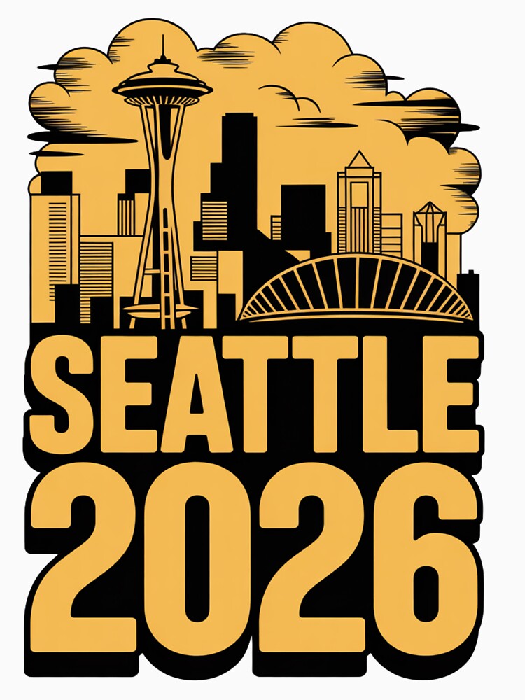 Seattle 2026  Space Needle Stadium Skyline T-Shirt V4 by DarylWelsh2024