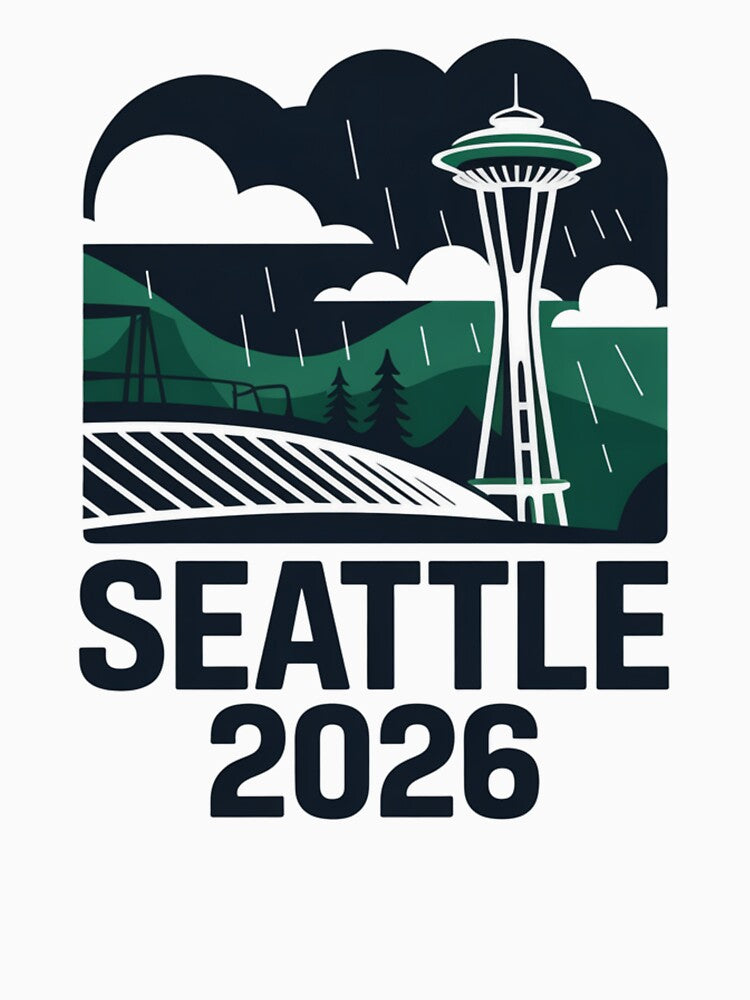 Seattle 2026  Space Needle Stadium Skyline T-Shirt V19 by DarylWelsh2024