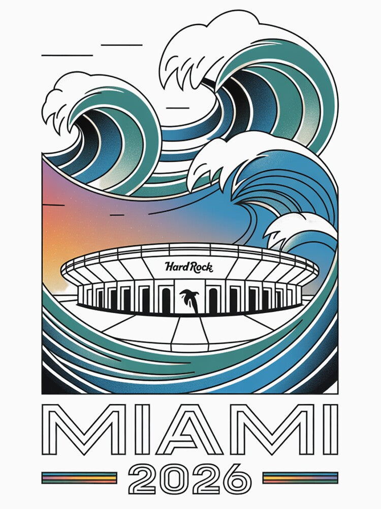 Miami 2026 Ocean Wave Football T-Shirt V11 by DarylWelsh2024