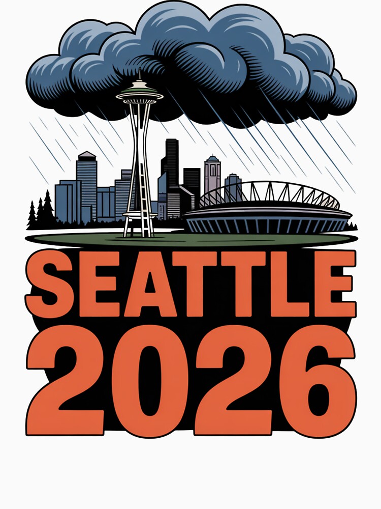 Seattle 2026  Space Needle Stadium Skyline T-Shirt V2 by DarylWelsh2024