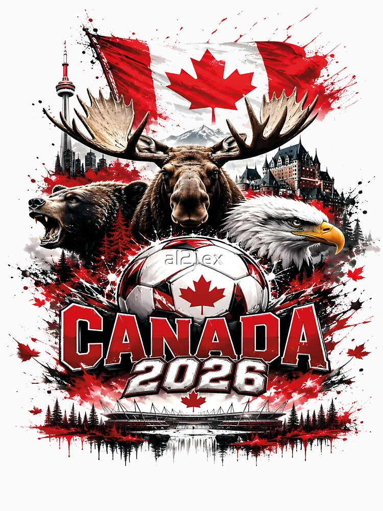 Canada 2026 Soccer Fan T-Shirt – Canadian Football Supporter Tee with Bear, Maple Leaf & Vintage Sports Design by al21ex