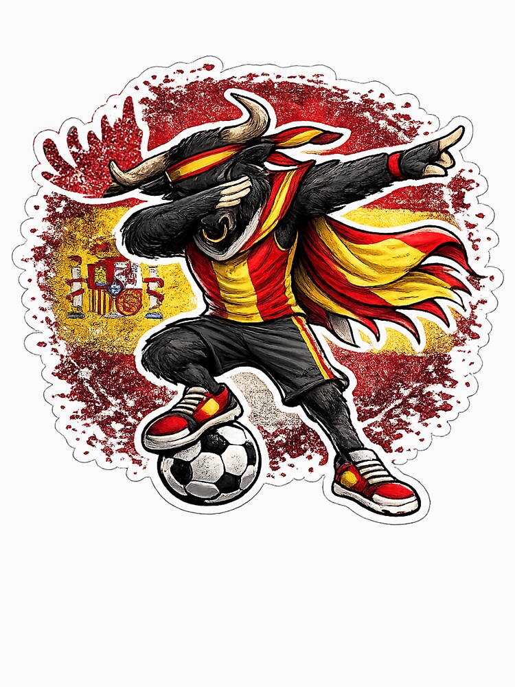 Dabbing Highland Cow Soccer Vintage Spain Flag by QuiteOrbit