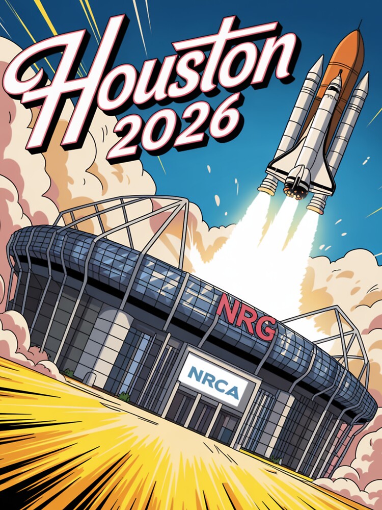 Houston 2026 Space Shuttle Football T-Shirt V17 by DarylWelsh2024