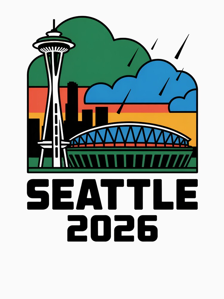 Seattle 2026  Space Needle Stadium Skyline T-Shirt V13 by DarylWelsh2024