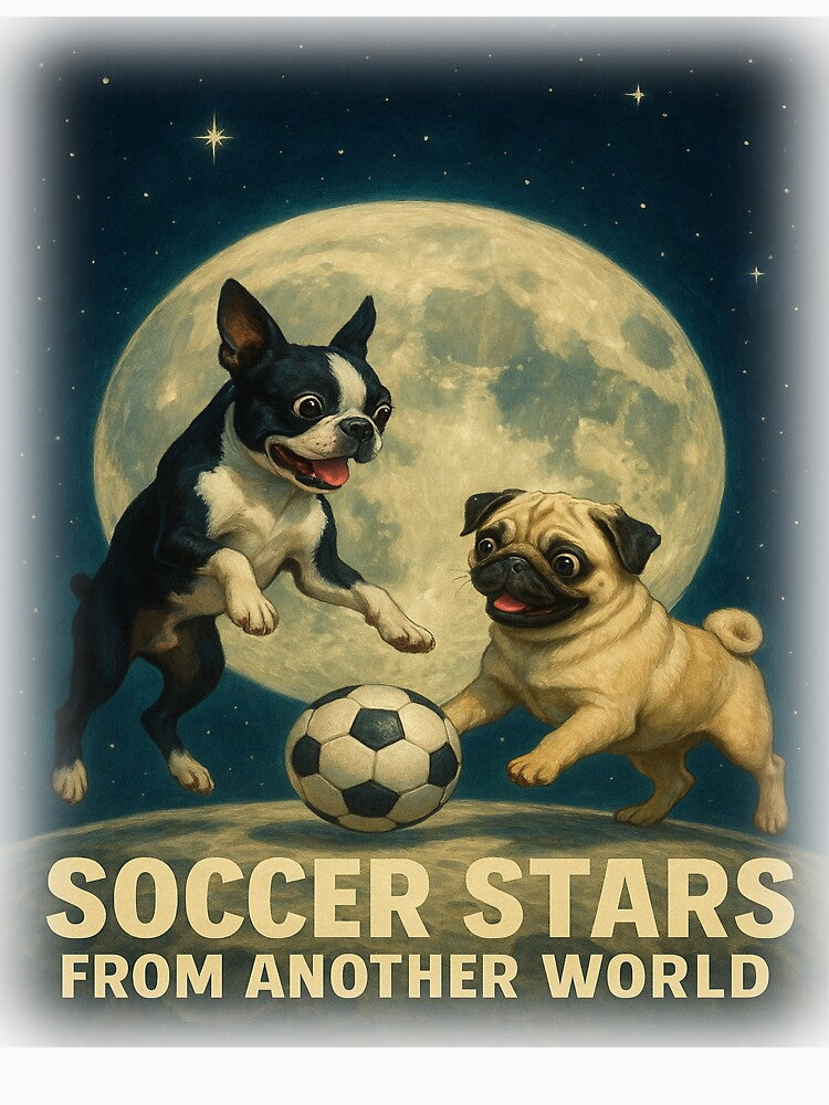Soccer Stars from Another World – Boston Terrier & Pug Moon Match by HaHaHorror