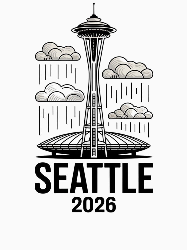 Seattle 2026  Space Needle Stadium Skyline T-Shirt V17 by DarylWelsh2024