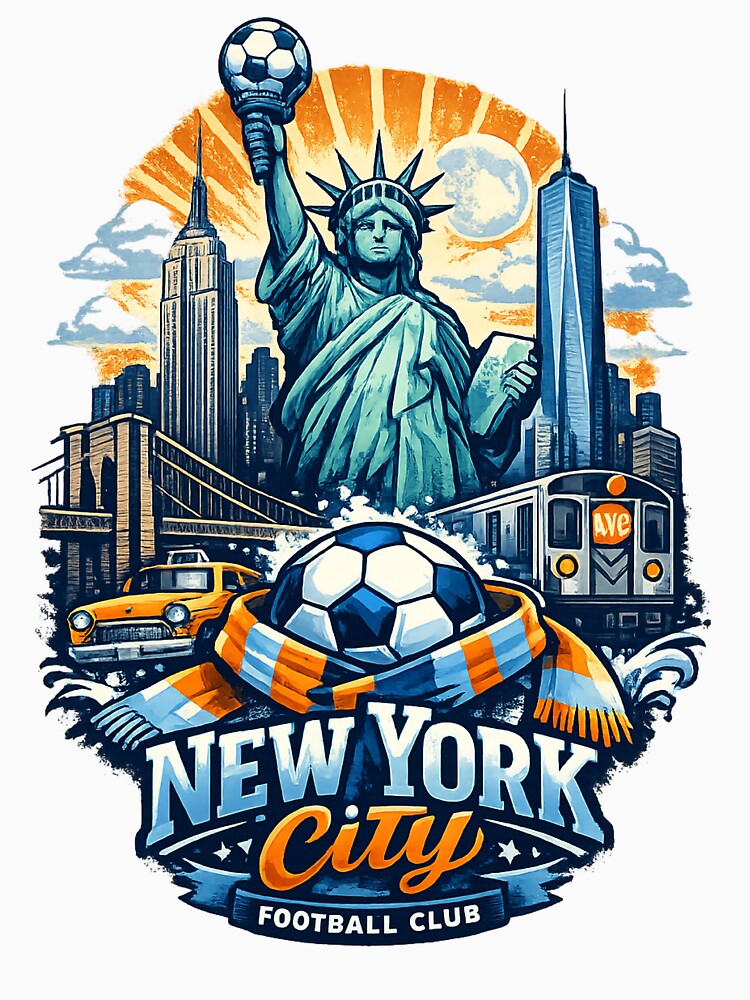 New York City Football Design Statue of Liberty Soccer Fan Art NYC Skyline Shirt USA Sports Graphic Tee Gift for Football Fans by GarnerSupplyCo