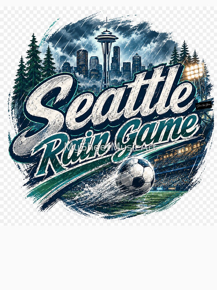 Seattle Rain Game – Retro Soccer Fan Design by MySheetMusicArt