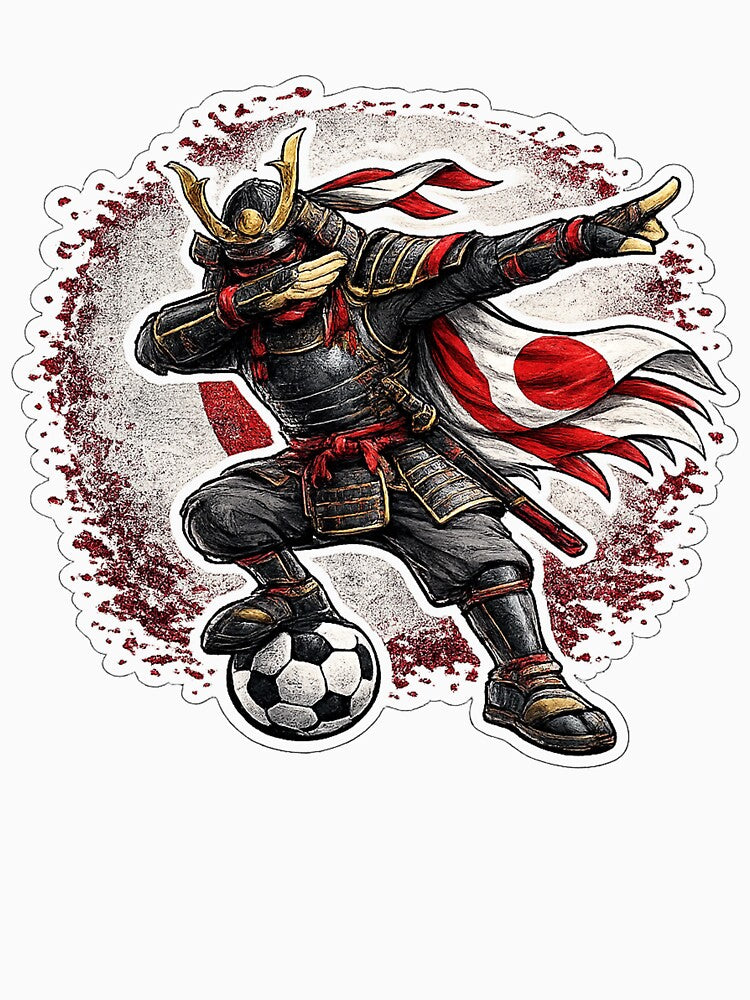 Dabbing Samurai Soccer Vintage Japan Flag by QuiteOrbit