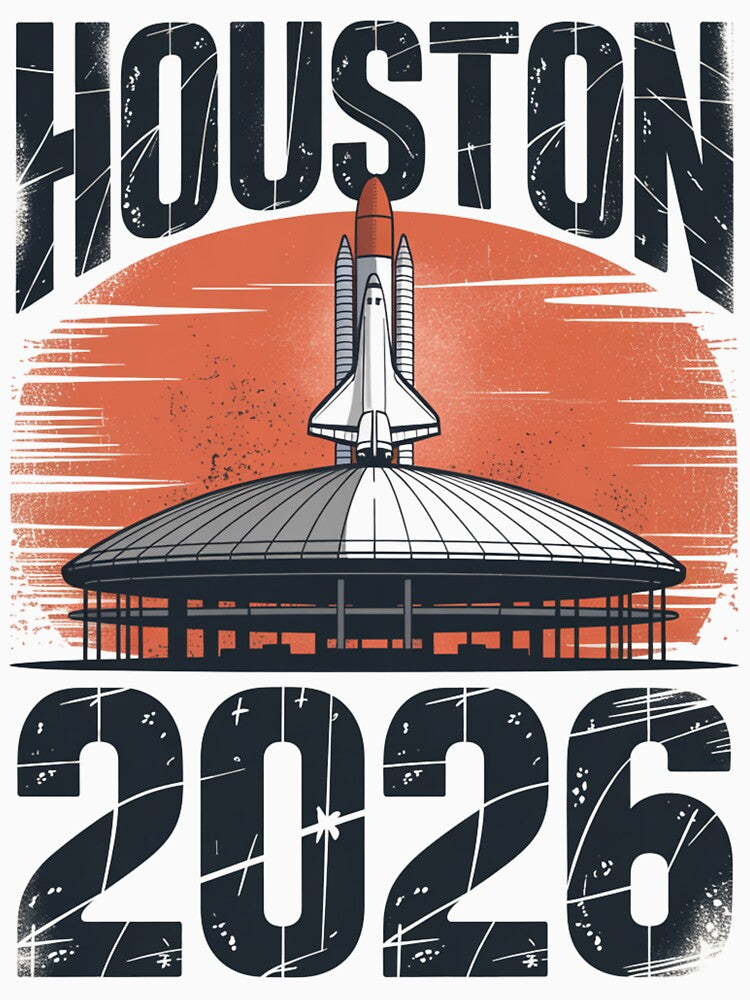 Houston 2026 Space Shuttle Football T-Shirt V8 by DarylWelsh2024