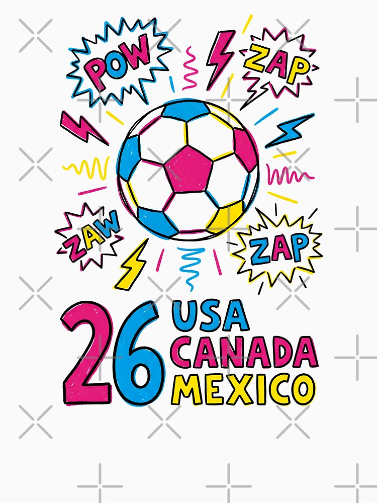 Colorful Comic Style Soccer Ball USA Canada Mexico 26 World Cup 2026 by Imaginationbeyond