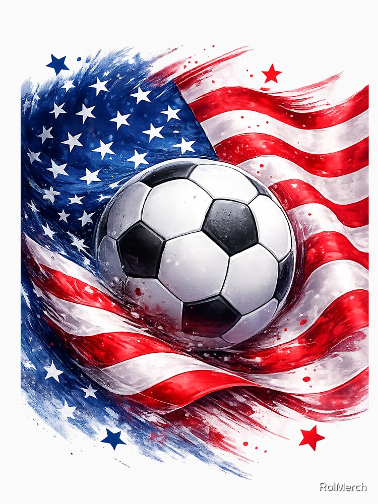 American Soccer Ball with USA Flag – Patriotic Sports Theme Graphic –  Red White Blue Design by RolMerch