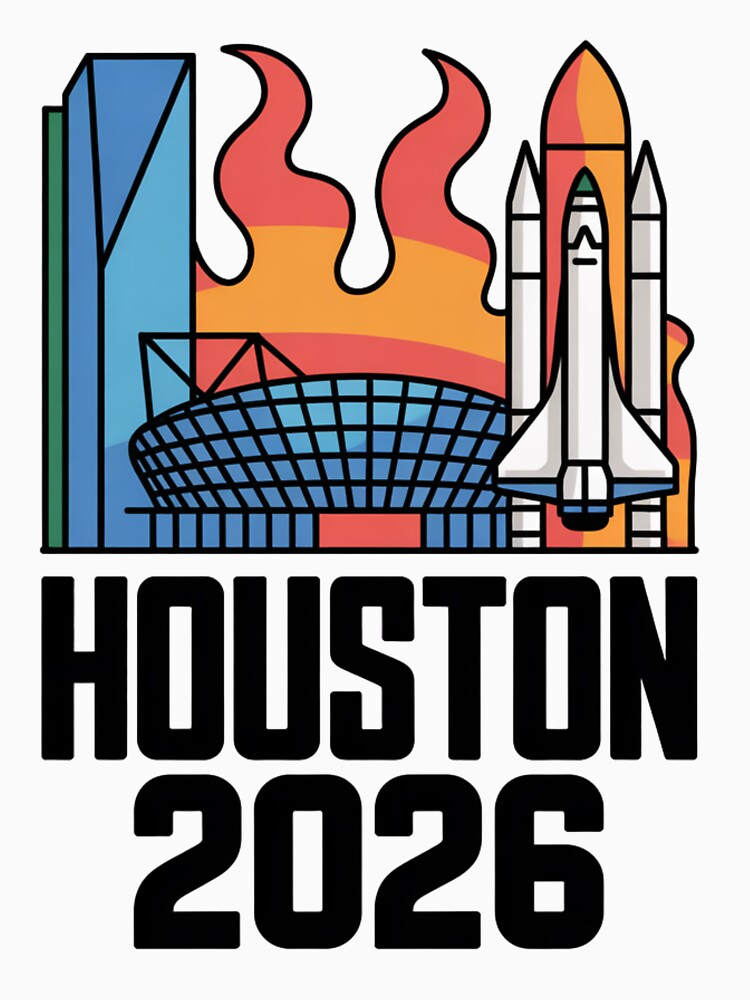 Houston 2026 Space Shuttle Football T-Shirt V6 by DarylWelsh2024