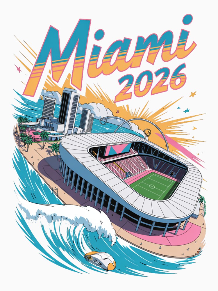 Miami 2026 Ocean Wave Football T-Shirt V7 by DarylWelsh2024