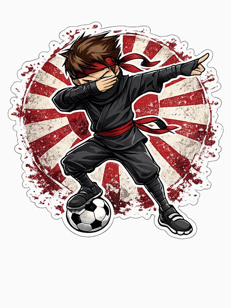 Dabbing Ninja Soccer Vintage Japan Flag by QuiteOrbit