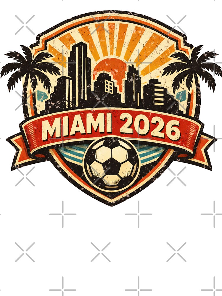 Miami 2026 World Cup Host City Sunset Vintage Football Badge — Orange Skyline Soccer Crest by BrickByDream
