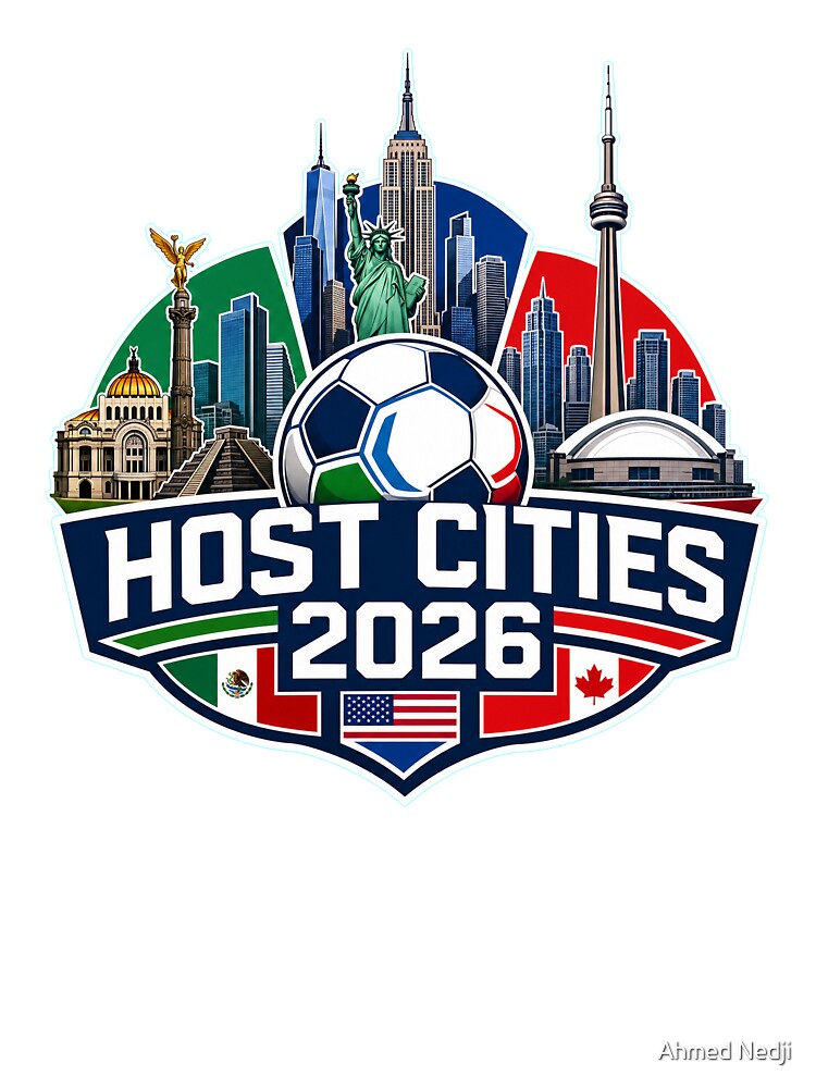 World Cup 2026 Host Cities Skyline New York Mexico City Toronto T-Shirt by Ahmed Nedji