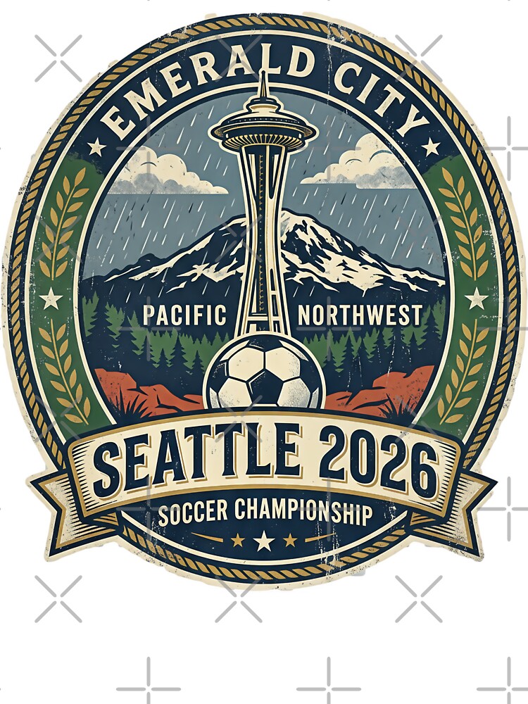 Seattle 2026 World Cup Host City Vintage Football Badge — Emerald City Space Needle Soccer by BrickByDream