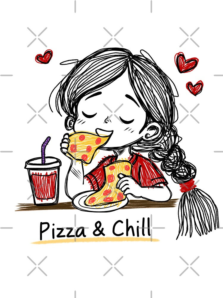 Thursday Mood Sticker Pizza and Chill | Funny Relatable Tired Girl Cartoon Aesthetic by Moodypops