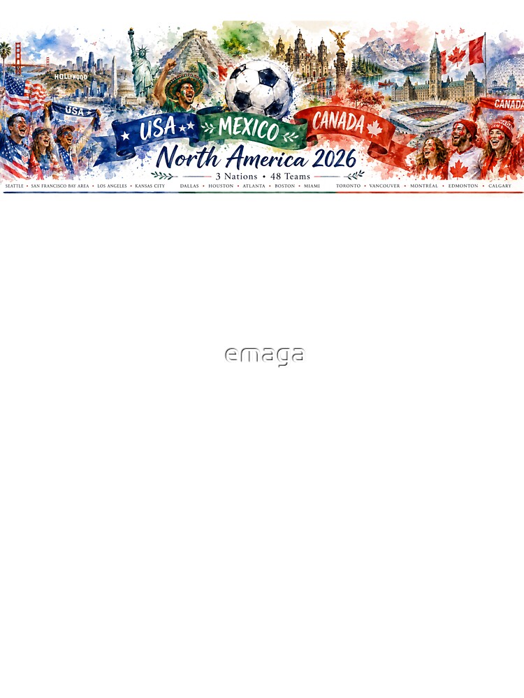 North America 2026 Soccer, Watercolor USA Mexico Canada Football Cup, Fan Gift for Soccer Lovers by emaga