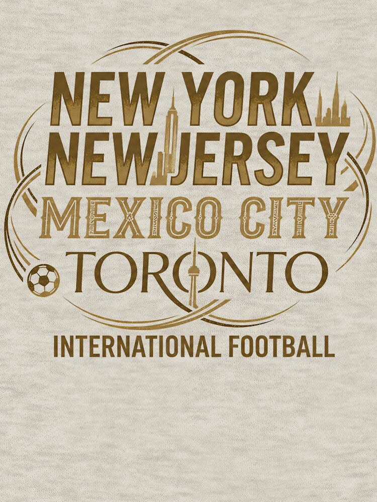 2026 International Football Host Cities Gold Graphic T-Shirt - Premium Travel & Soccer Fan Apparel by Mustaph-Shop