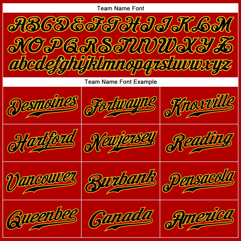 Custom Red Black Pinstripe Black-Gold Authentic Baseball Jersey