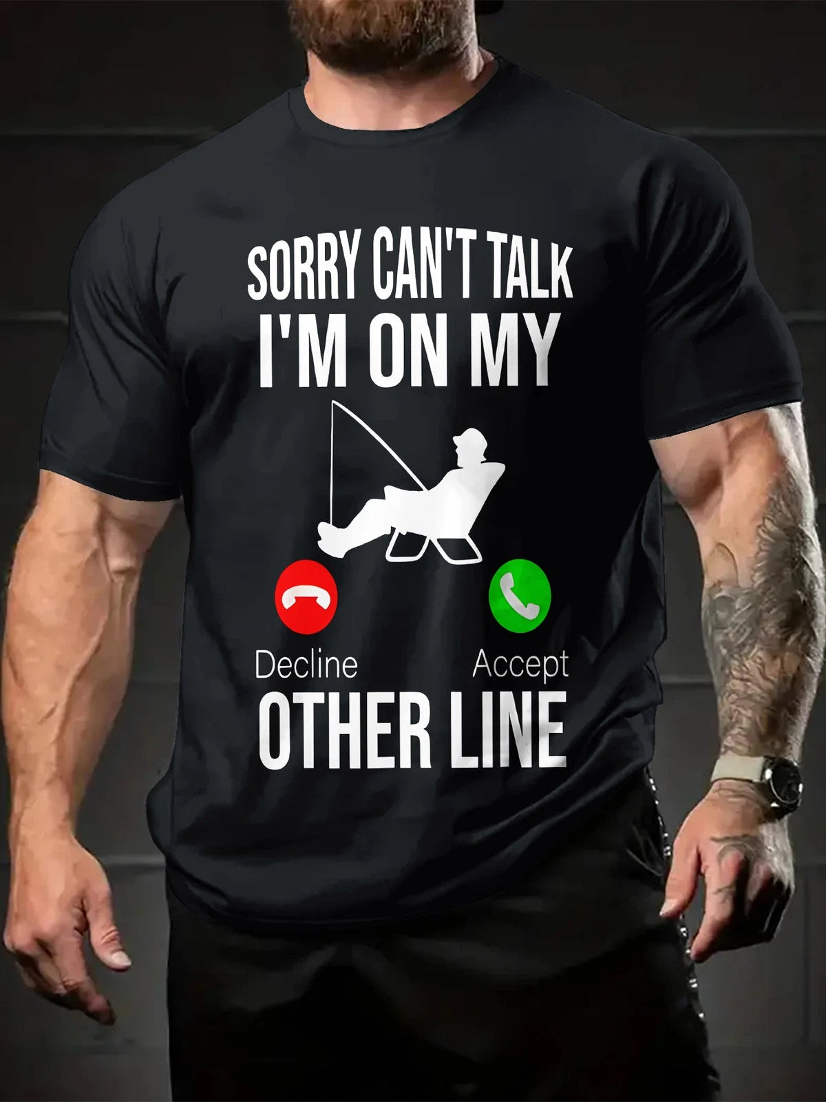 Funny Fishing Quote Graphic Tee, Men Black Casual Crew Neck Short Sleeve Summer