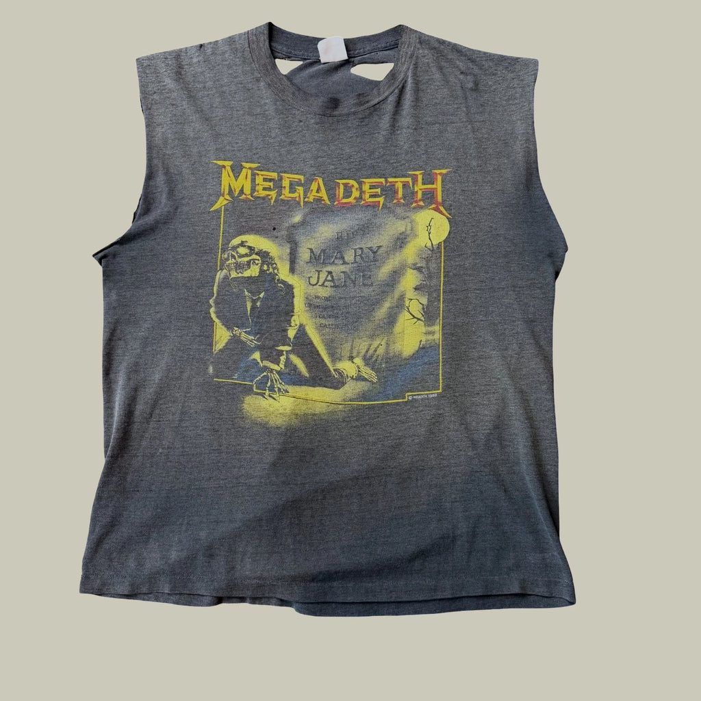VINTAGE XL 80S 1988 DISTRESSED FADED MEGADETH “RIP MARY JANE” CUT-OFF T-SHIRT