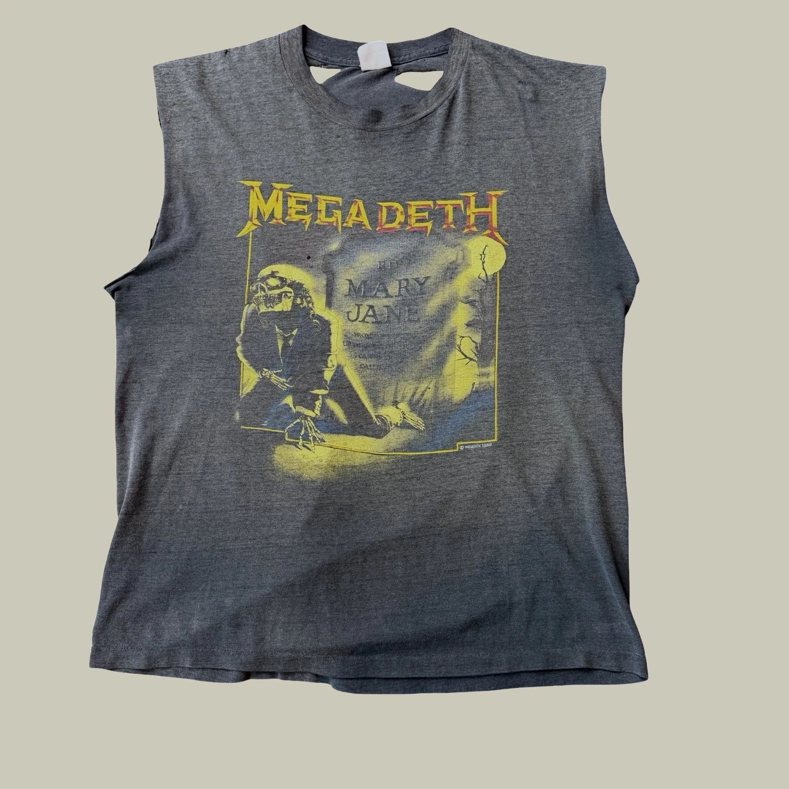 VINTAGE XL 80S 1988 DISTRESSED FADED MEGADETH “RIP MARY JANE” CUT-OFF T-SHIRT