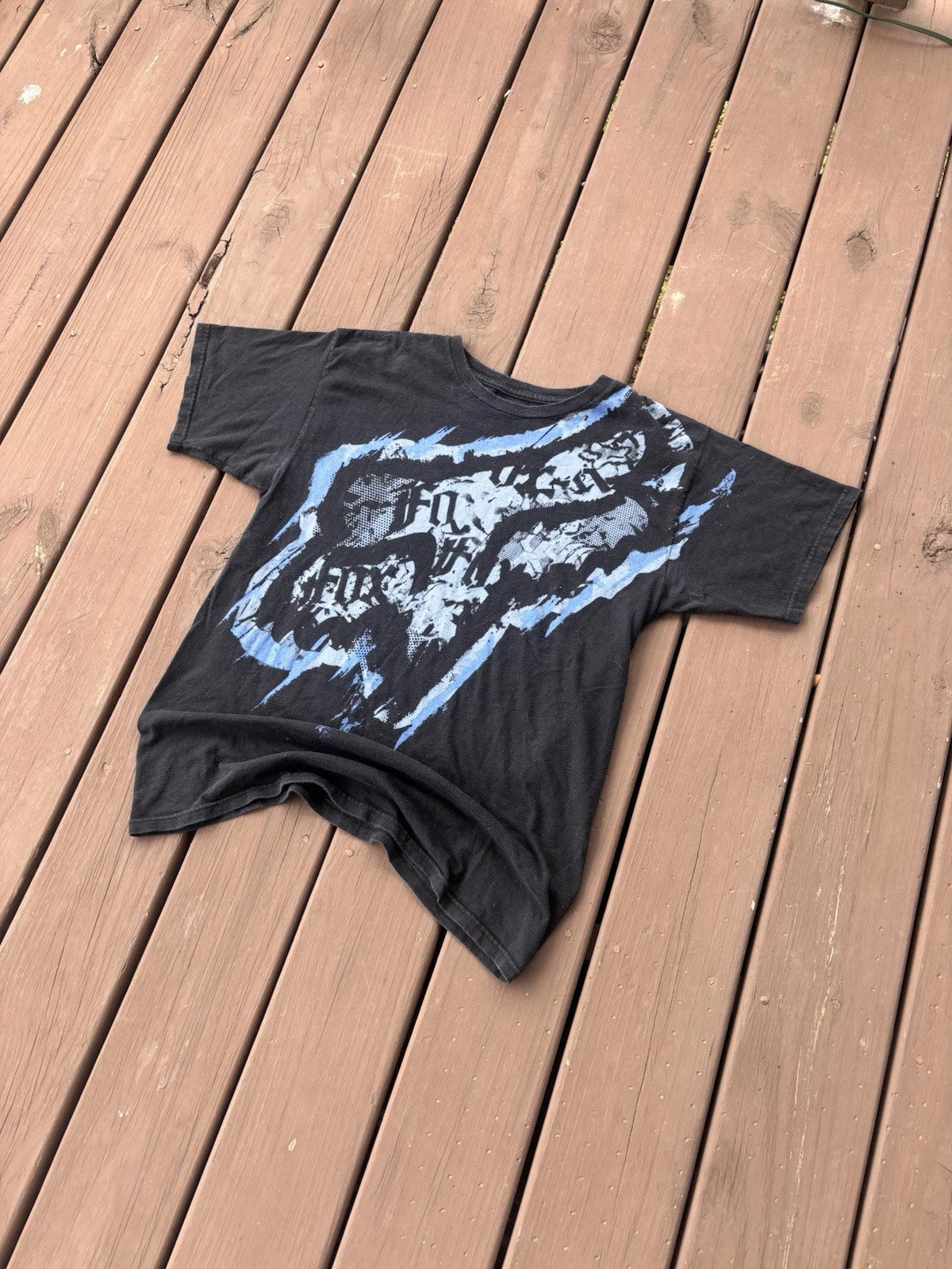 Fox Racing Graphic T-Shirt Faded Black Mens Medium Y2K Moto Streetwear 19x27