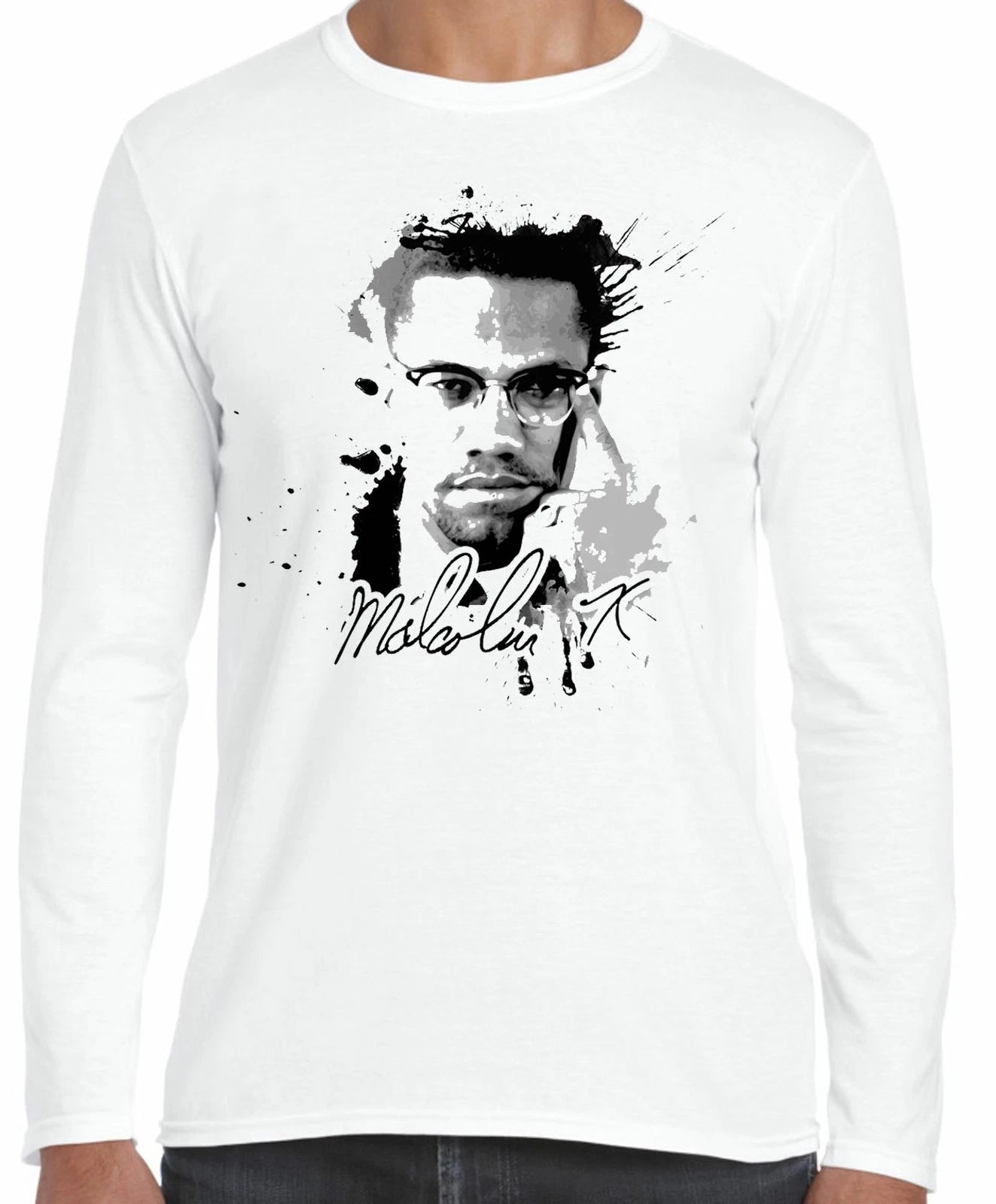Malcolm X Grunge Design Long Sleeve T-Shirt - Black Pathers Civil Rights