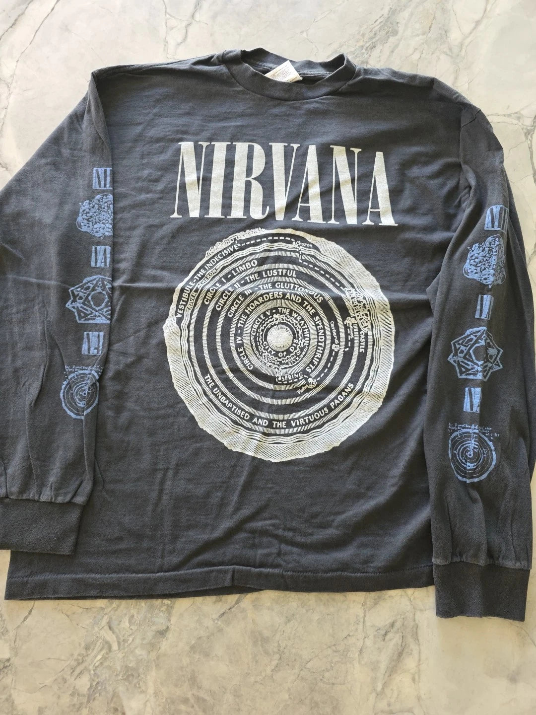 Vintage REPRINT Nirvana Vestibule Long Sleeve 4 Sided Print T Shirt XL Beautiful